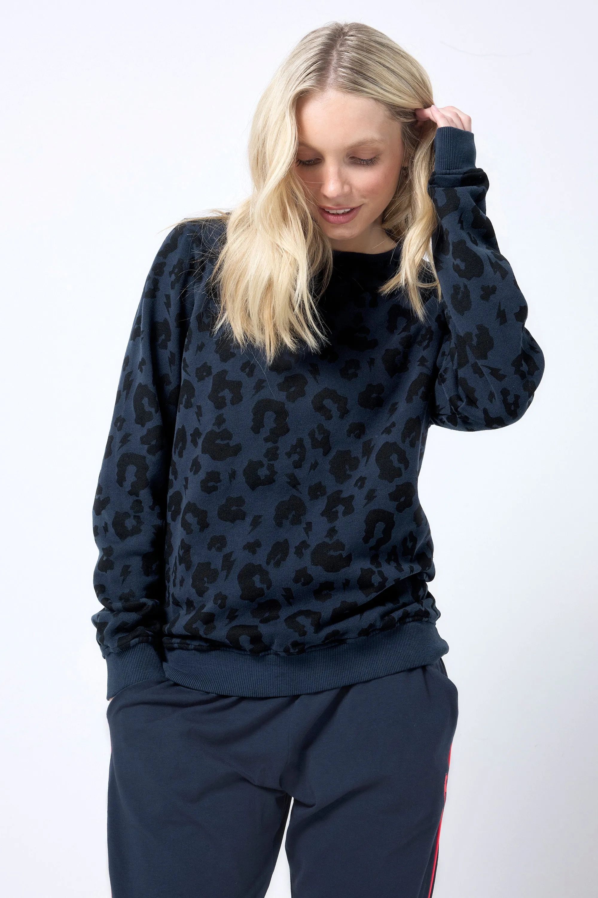Navy Leopard Sweatshirt product photography