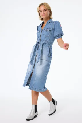 Mom Chic Authentic Indigo Western Denim Midi Dress