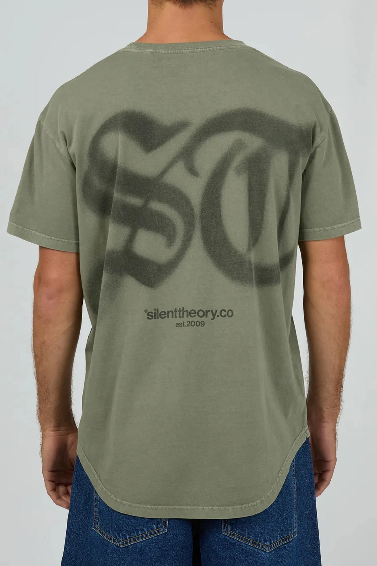 Double Layered Fabric Two Tone Texture Effect Fade Scoop Tee Olive