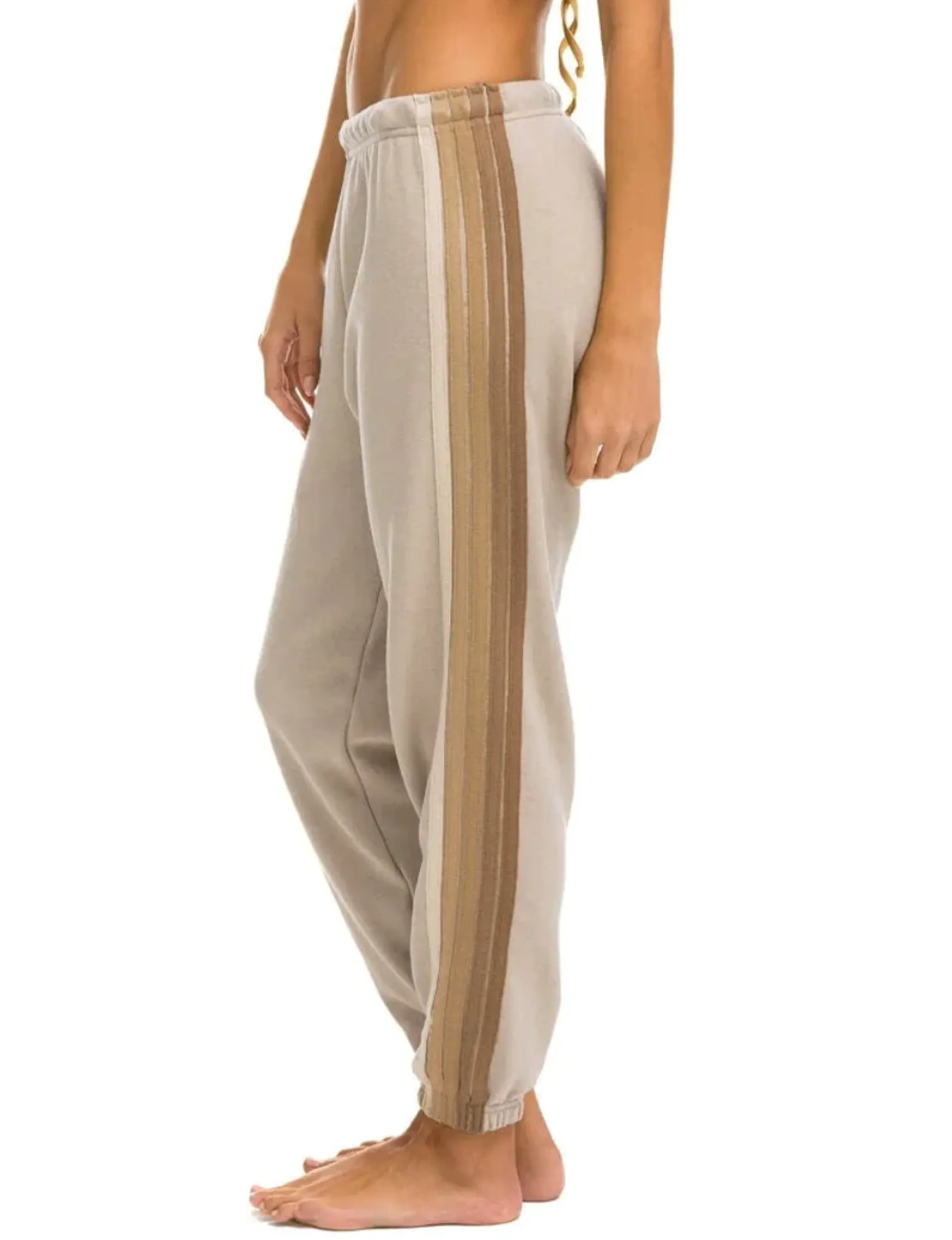 Casual Comfort Look Windproof Design 5 Stripe Sweatpants, Sand/Tan