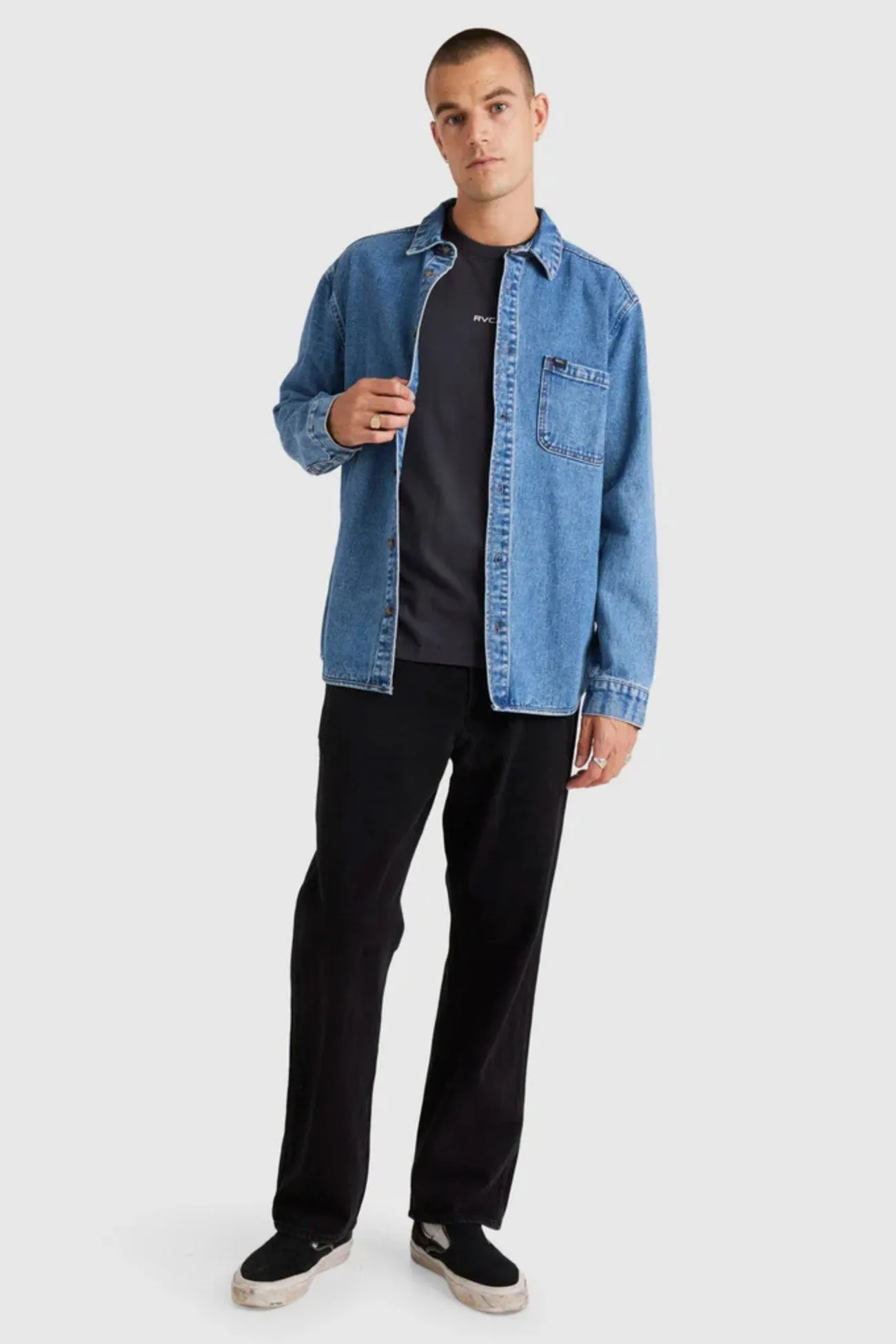 Summer Wardrobe RVCA Classic Denim Long Sleeve Shirt Vintage Blue
