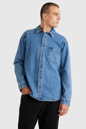 Low Profile Waistband Integration LightweightLayeredFabric RVCA Classic Denim Long Sleeve Shirt Vintage Blue