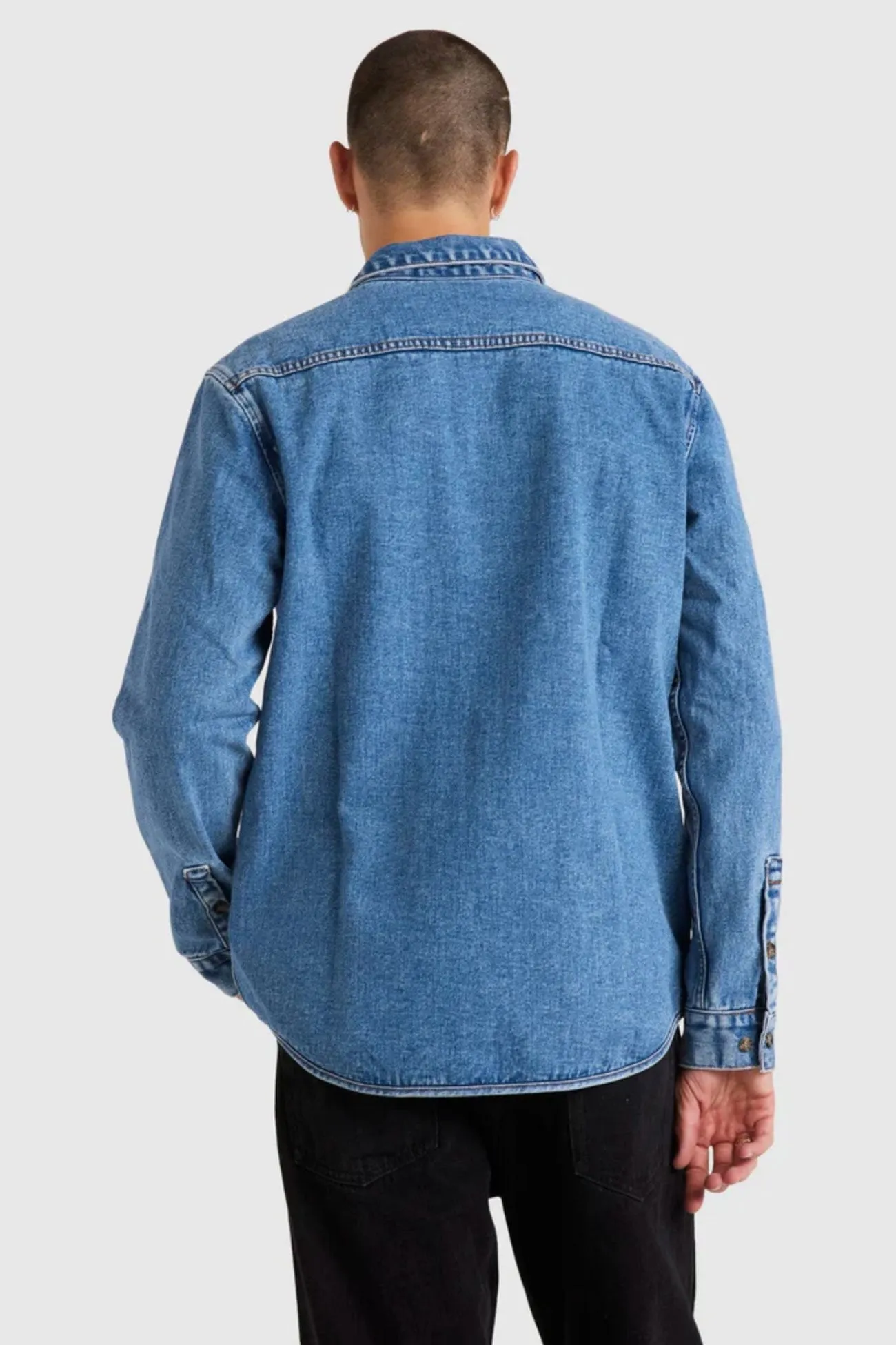 DurableReinforcement RVCA Classic Denim Long Sleeve Shirt Vintage Blue