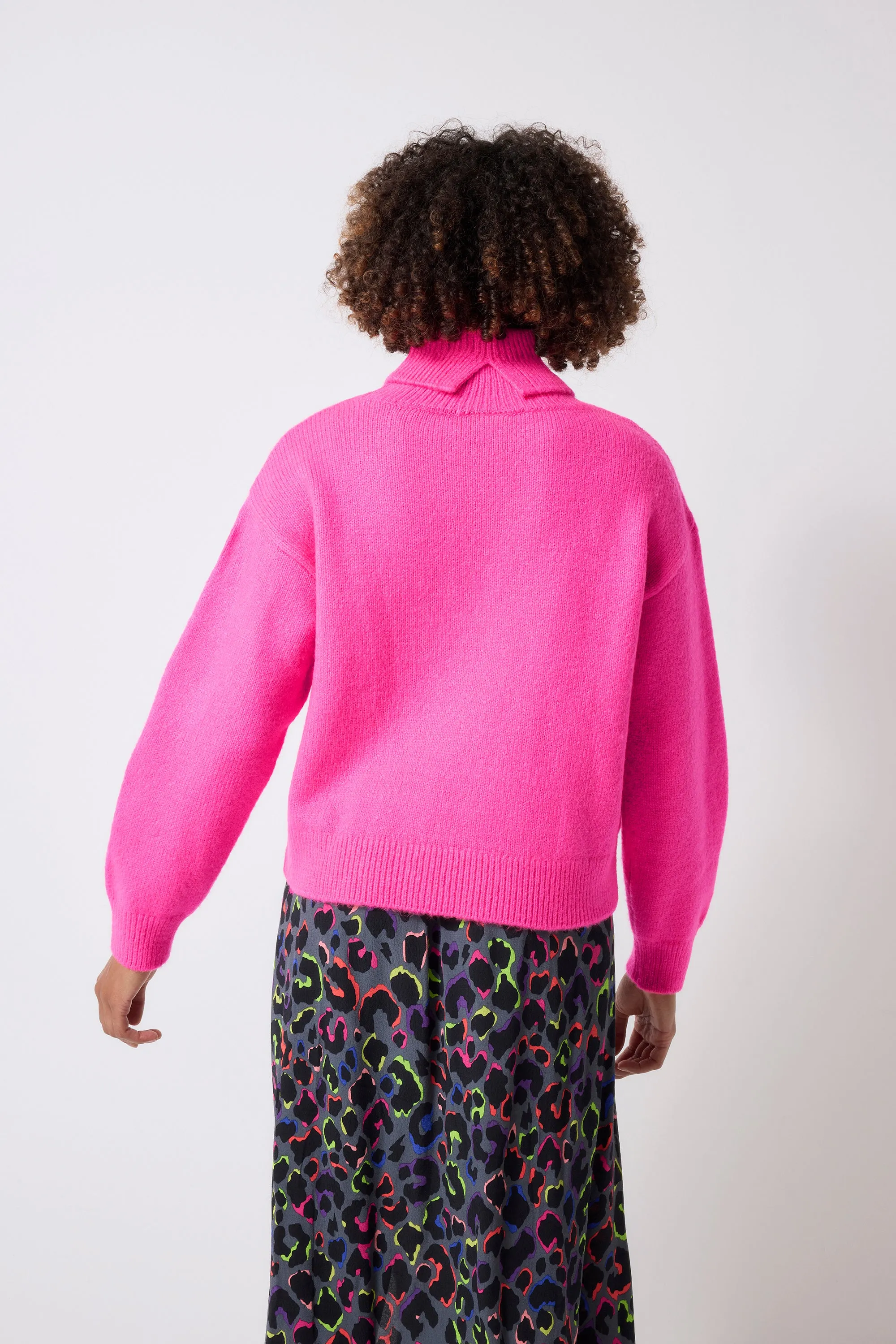 All Day Comfort Hooded Knit Variation Pink Turtleneck Knitted Jumper