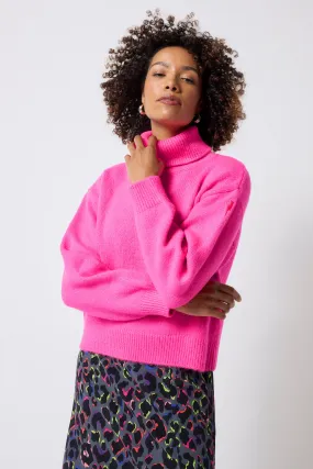 Pink Turtleneck Knitted Jumper FourWay Stretch Fabric