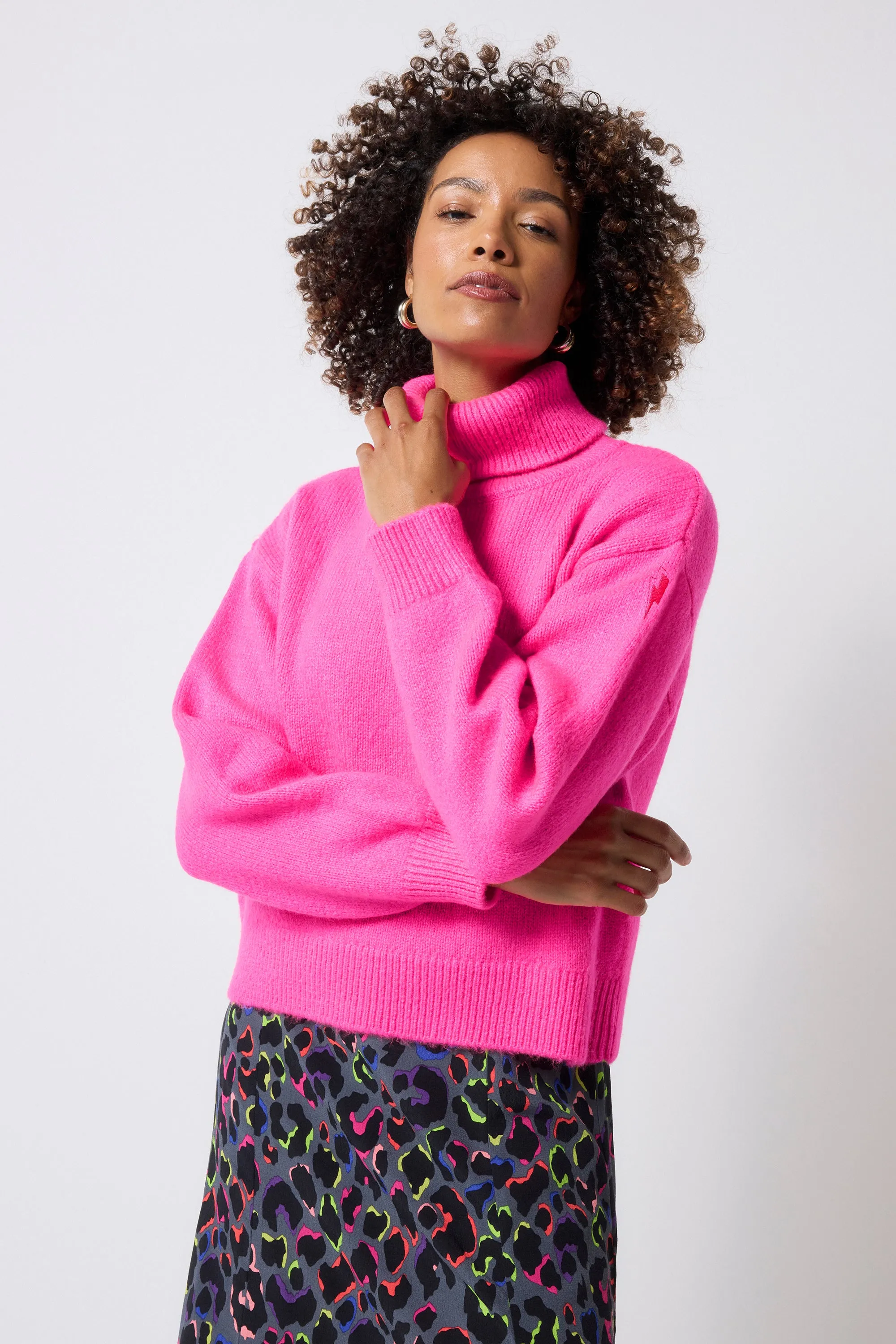 Pink Turtleneck Knitted Jumper FourWay Stretch Fabric