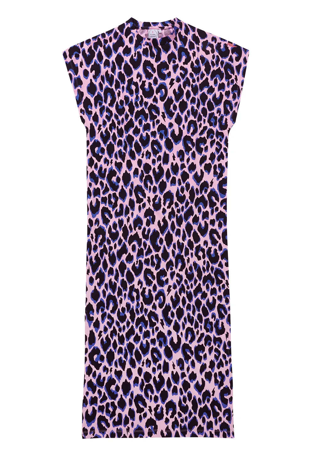 Pink with Blue and Black Shadow Leopard Midi T-Shirt Dress Fresh Combo