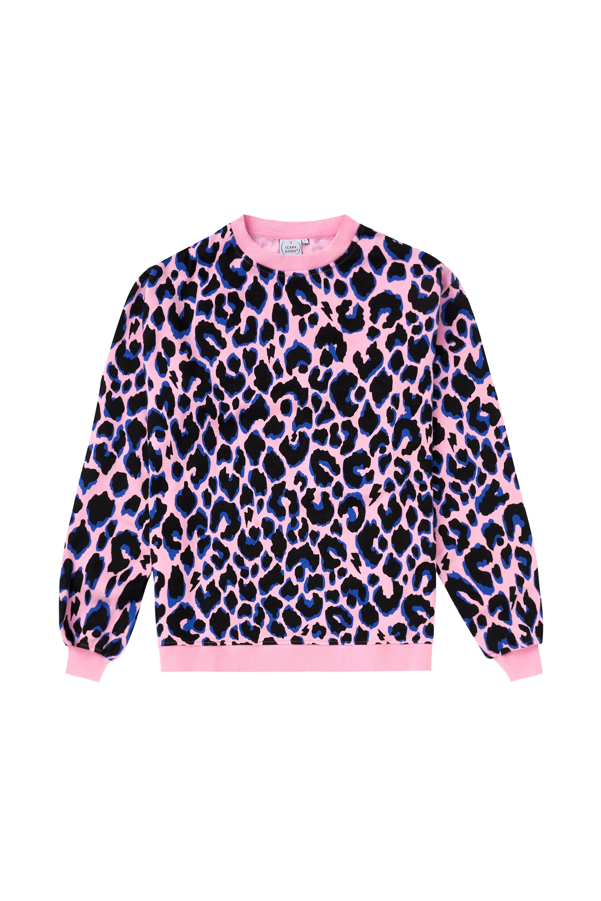 Pink with Blue and Black Shadow Leopard Oversized Sweatshirt Half sleeve product gift wrapping