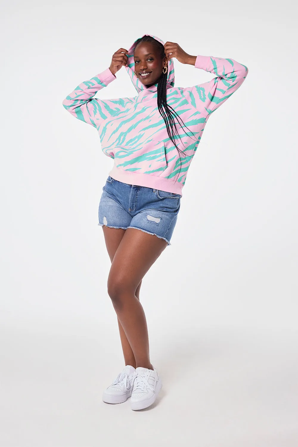 Limited Release Pink with Green Tiger Print Relaxed Hoodie