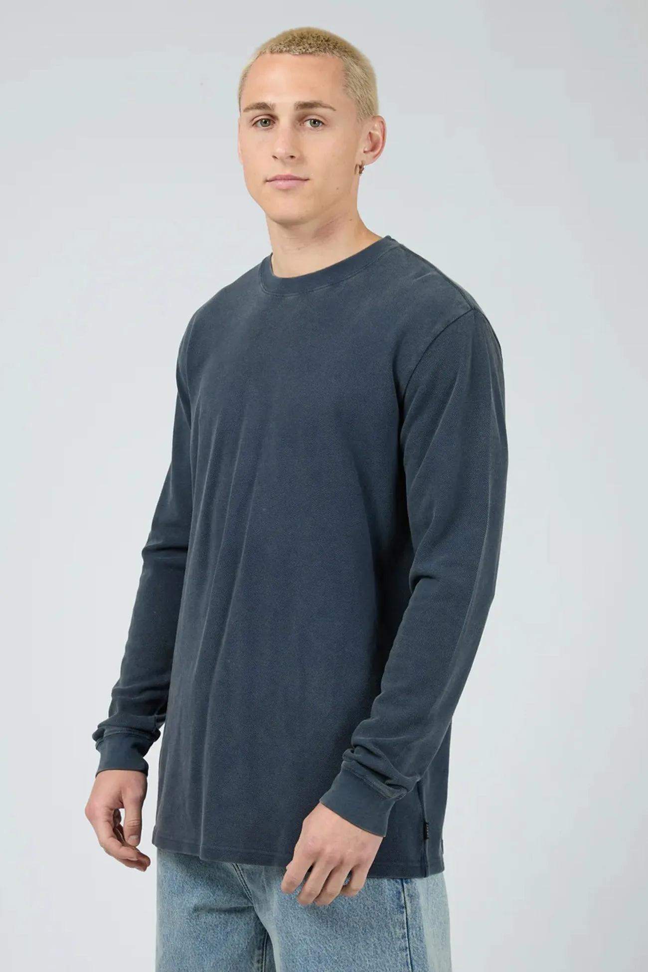 Pique Long Sleeve Tee Navy Quick Dry Blend ButterSoftTexture