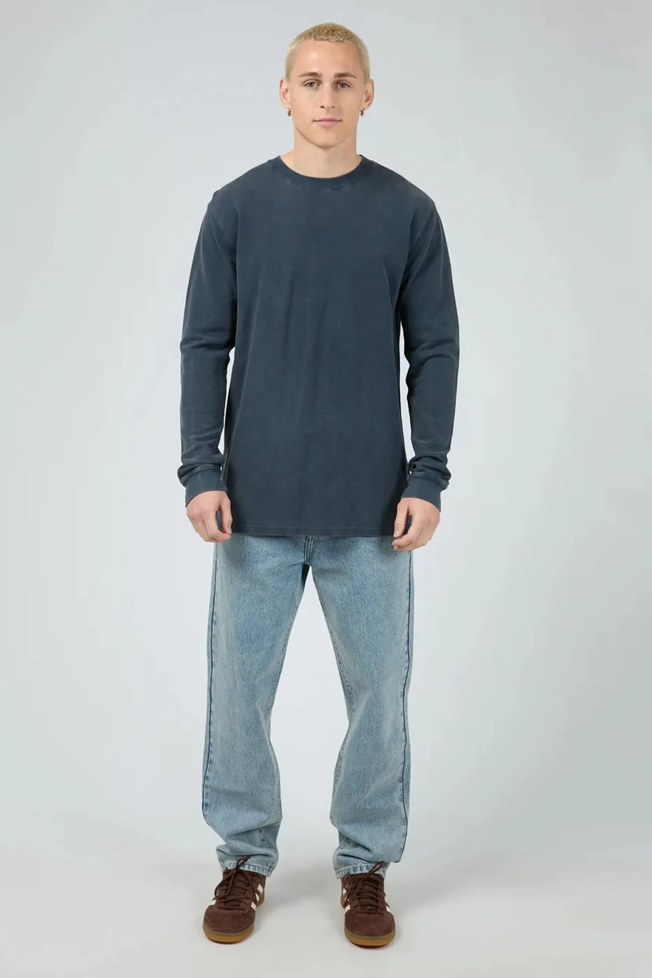 MinimalistAesthetic Relaxed Silhouette Pique Long Sleeve Tee Navy