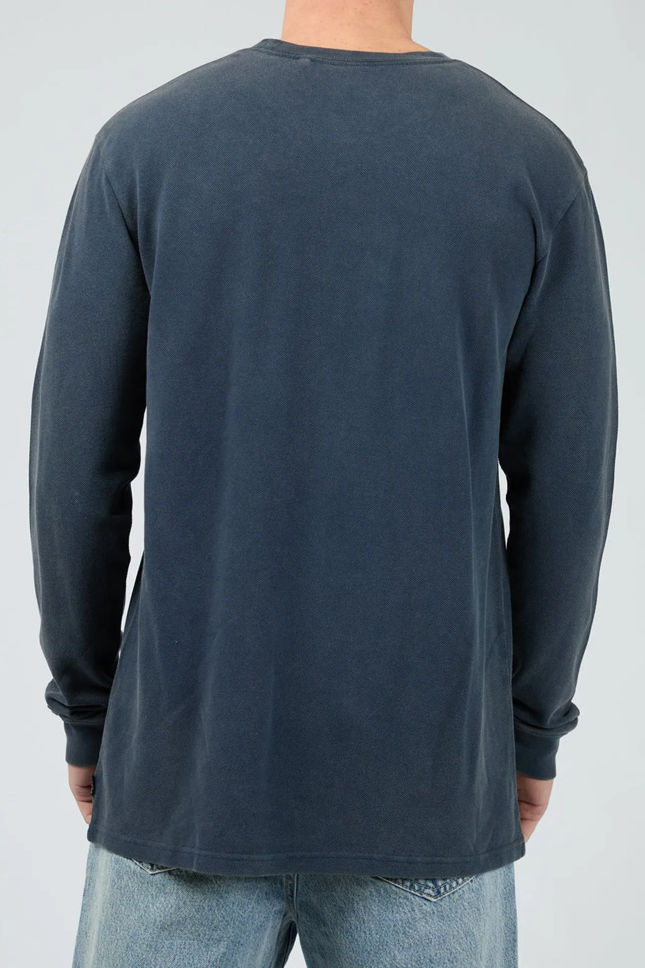 Office Wear Pique Long Sleeve Tee Navy