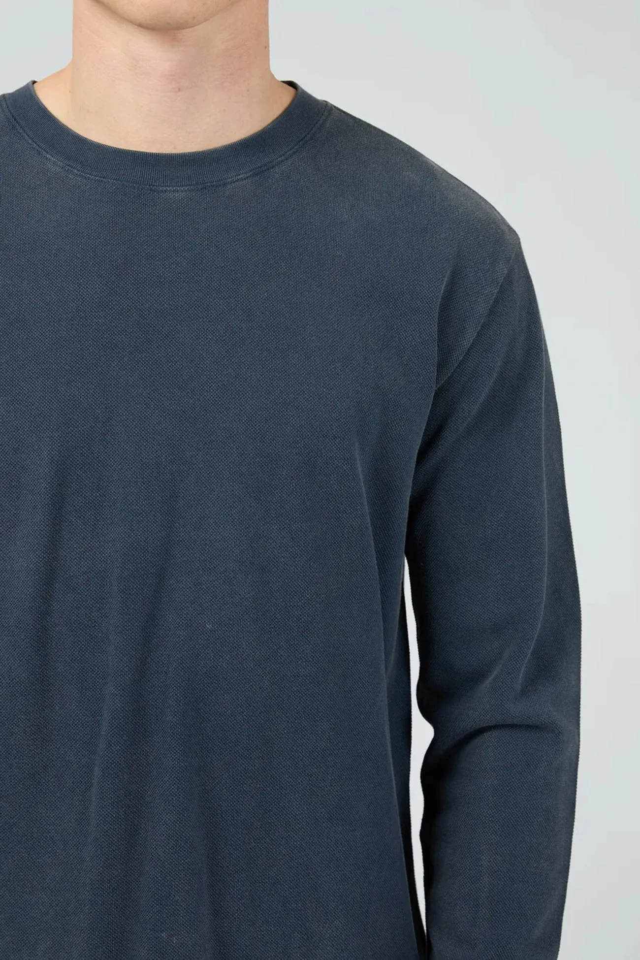 Pique Long Sleeve Tee Navy Thermal Regulating Design ReinforcedStitching