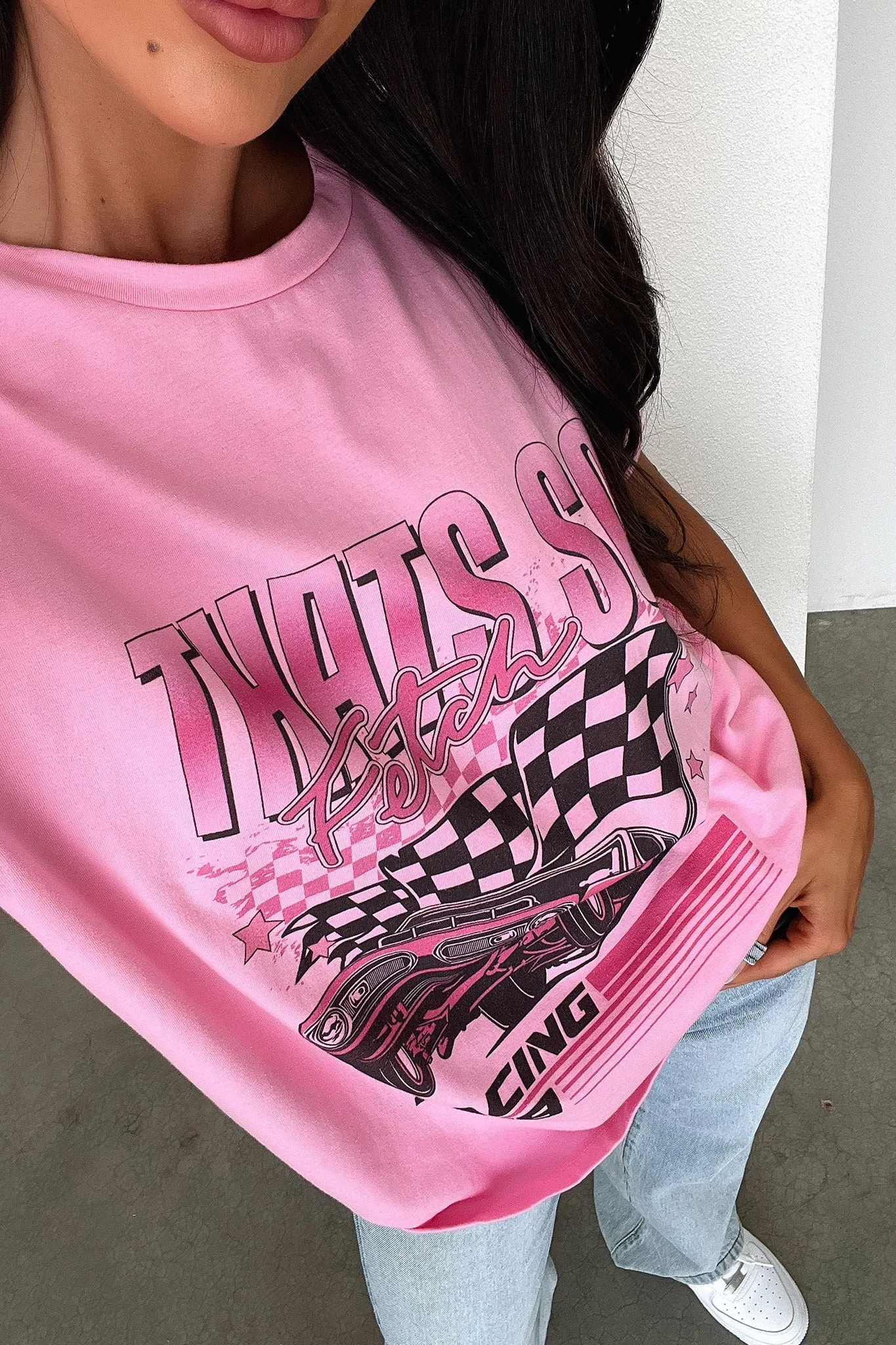 Spring Freshness Airflow Ventilation Design Pitstop Oversized Tee - Pink