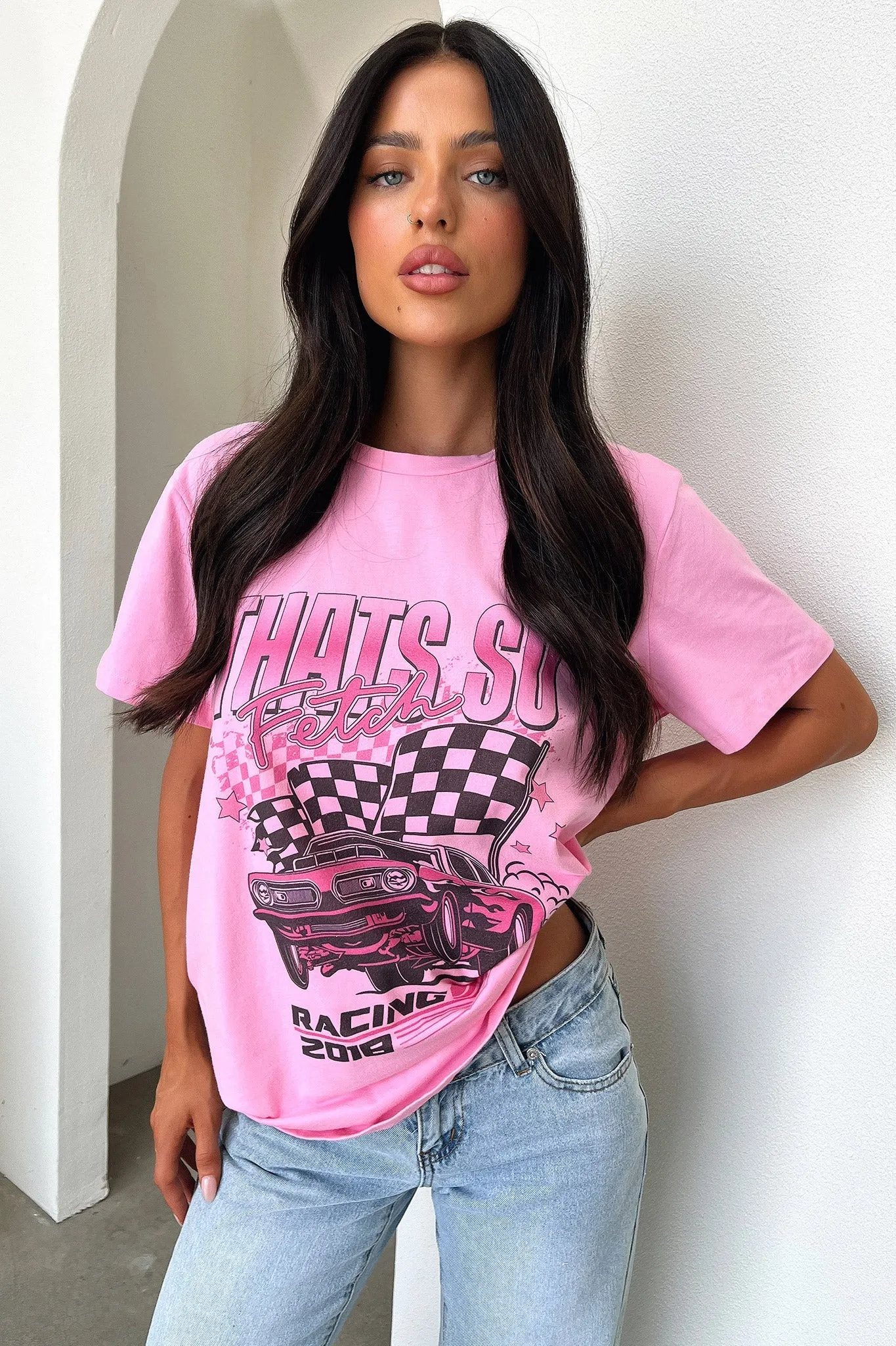 Pitstop Oversized Tee - Pink Floral freshness Soft and Lightweight
