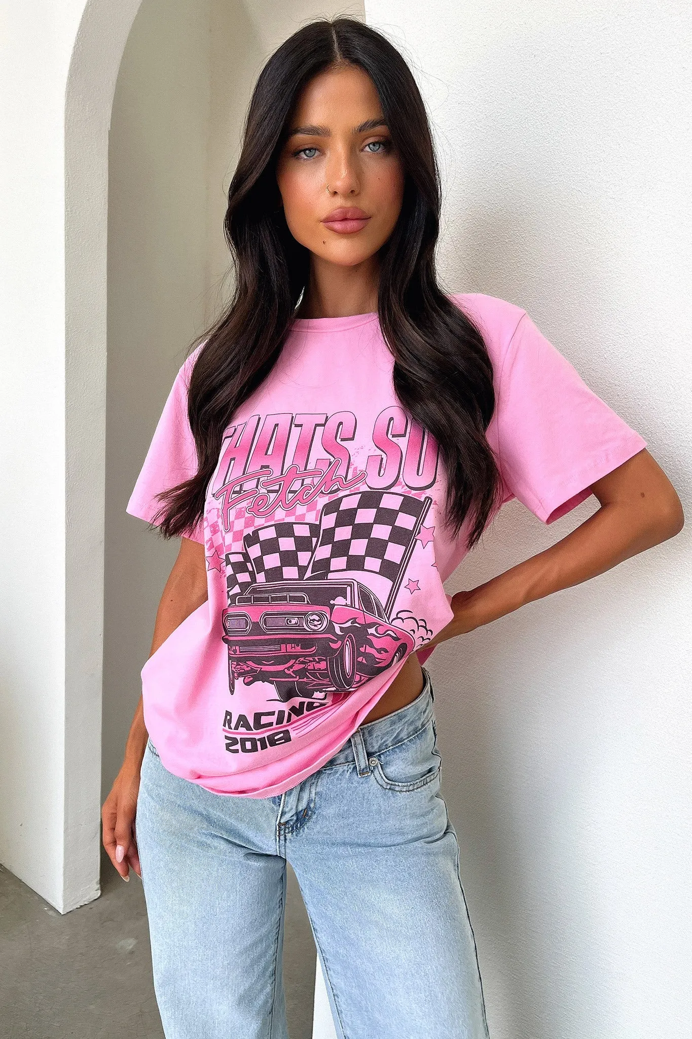Solid Color Timeless Top Pitstop Oversized Tee - Pink