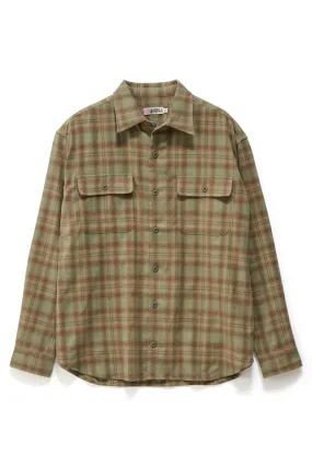 Minimalist Cuff Friction Resistant Edges Plaid Long Sleeve Overshirt Sage