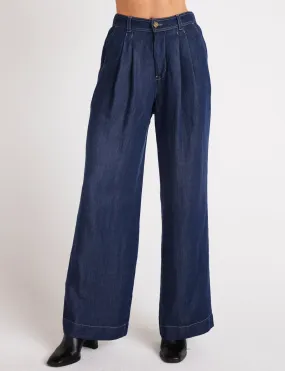 Pleated Wide Leg Pant, Dark Denim Anti Slip Belt Loops