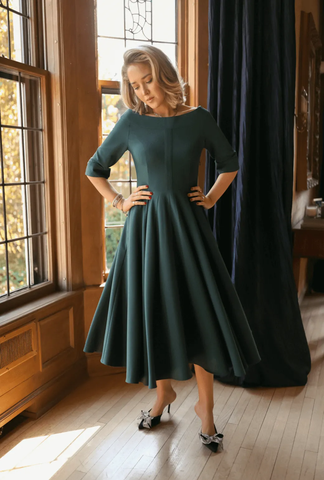 Mary Dress - Forest Crepe Breathable fabric Sleek Silhouette