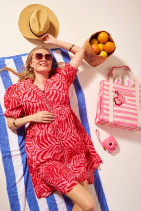 Pink and Red Palm Zip Detail Tiered Short Dress Effortless Pair All Time
