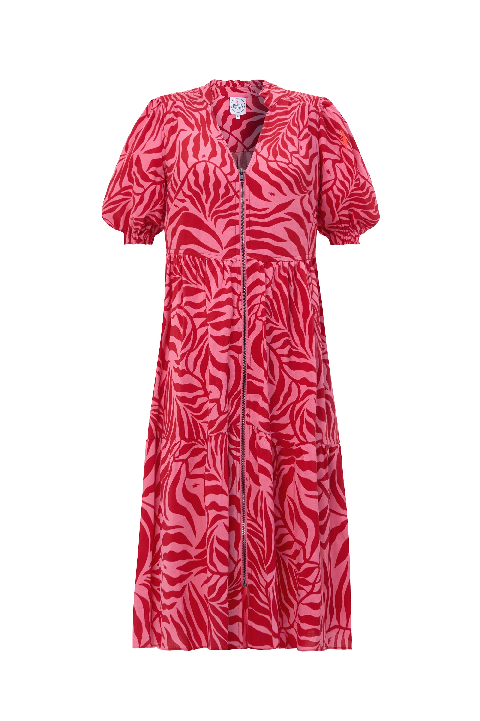 Pink and Red Palm Zip Detail Tiered Short Dress Body Safe