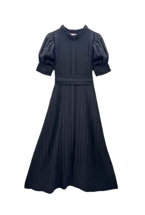 Puff Sleeve Day Gown - MAXI - Sheer Black Belt Waist Casual Pick