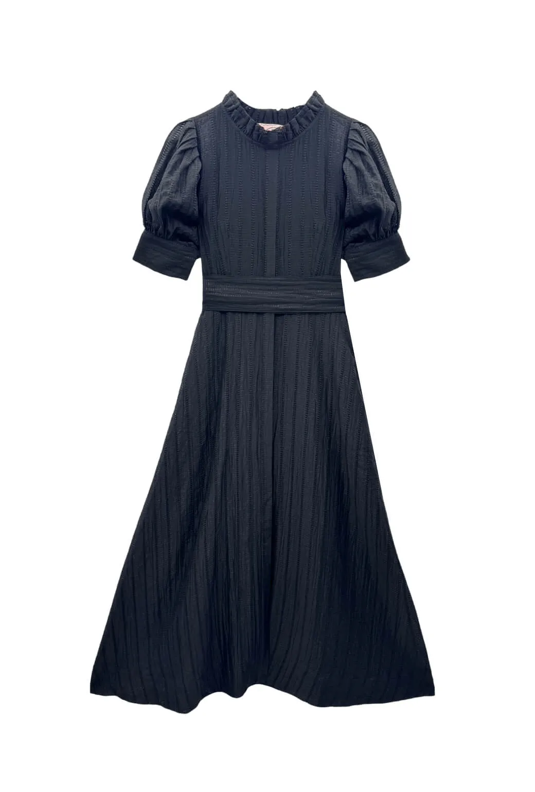 Puff Sleeve Day Gown - MAXI - Sheer Black Belt Waist Casual Pick