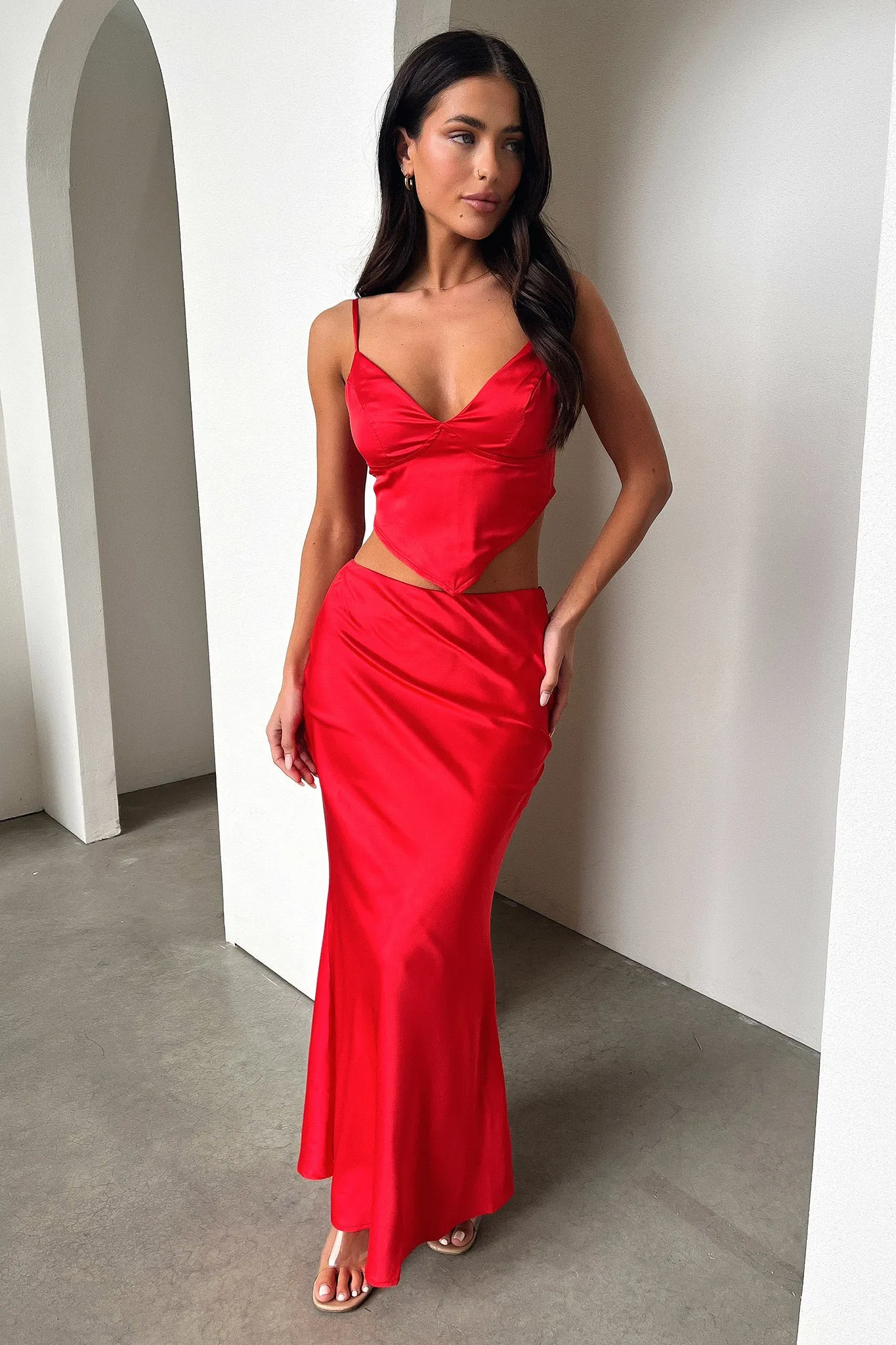 Adira Maxi Skirt - Red Layered Look Cruise Attire