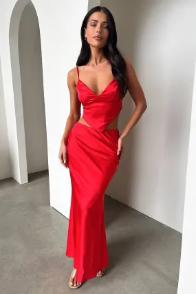 Adira Maxi Skirt - Red Stretchable Waist Lightweight Material