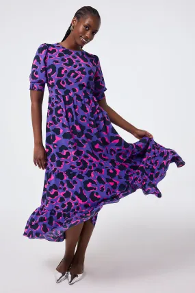 Fresh Stitch Purple with Pink and Black Snow Leopard Maxi Dress