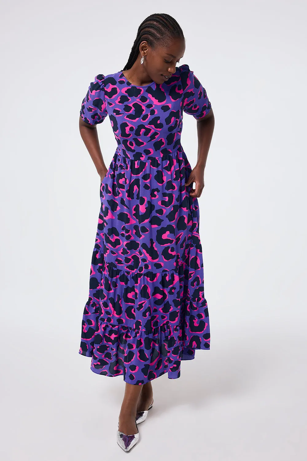 Purple with Pink and Black Snow Leopard Maxi Dress Moment Soft Travel Staple