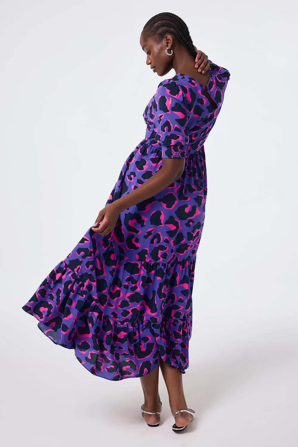 Purple with Pink and Black Snow Leopard Maxi Dress Mood Casual Edgy Look
