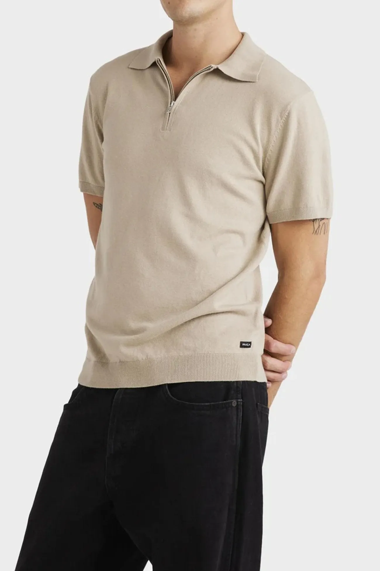 Quarter Zip Knit Light Khaki Everyday Comfort Fit Long Sleeve Shirt