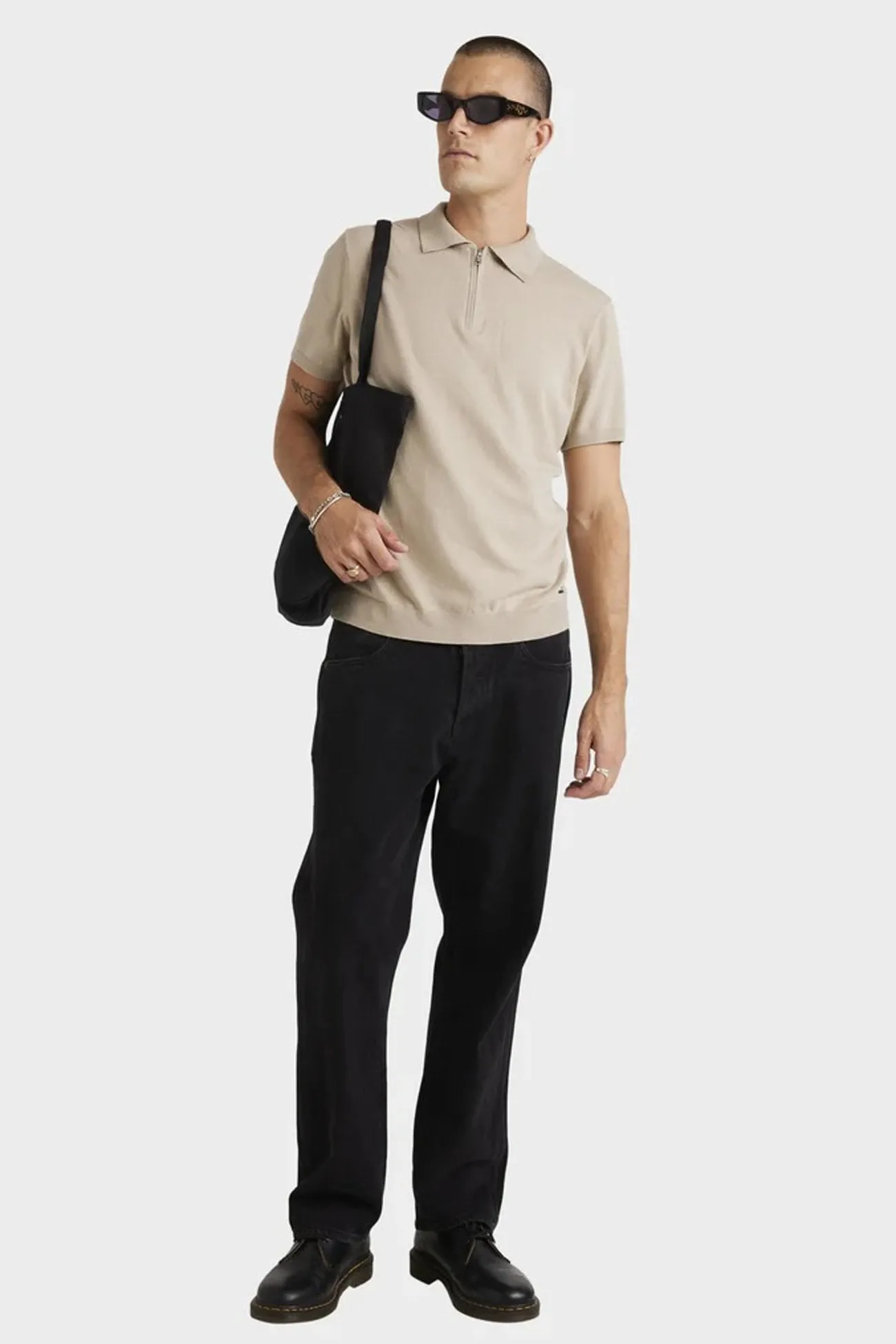 Quarter Zip Knit Light Khaki Multi Panel Construction
