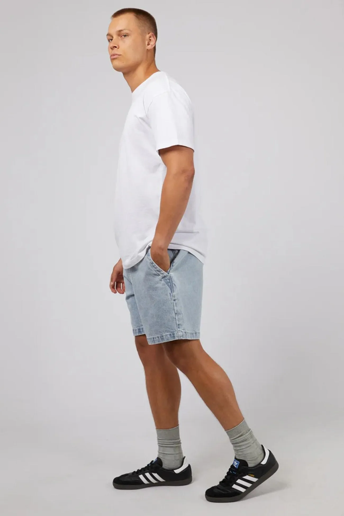 Rider Denim Short Bleach Blue Minimal Waistband