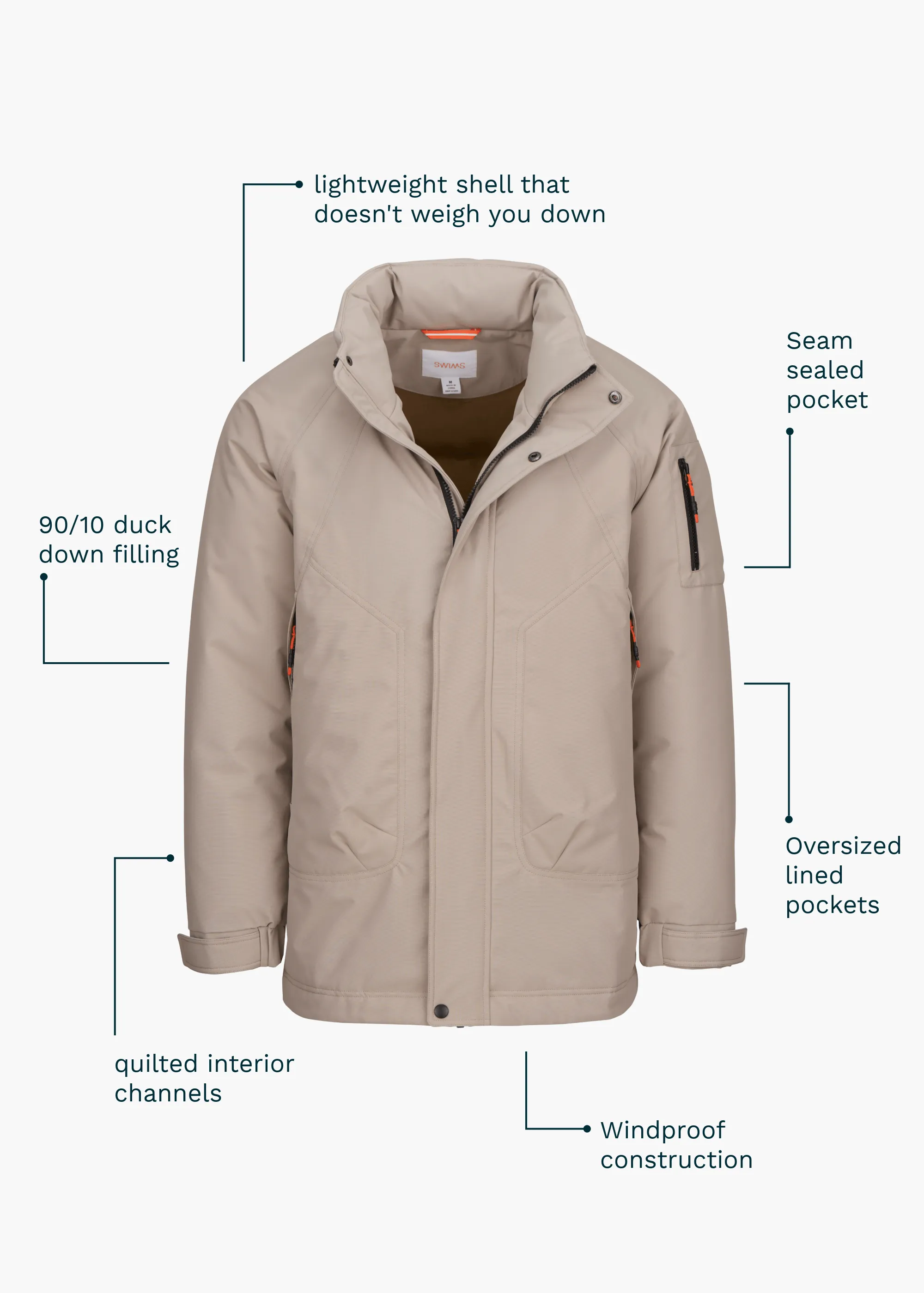 Skadi Down Parka Low Profile Collar Full Length Zipper Closure