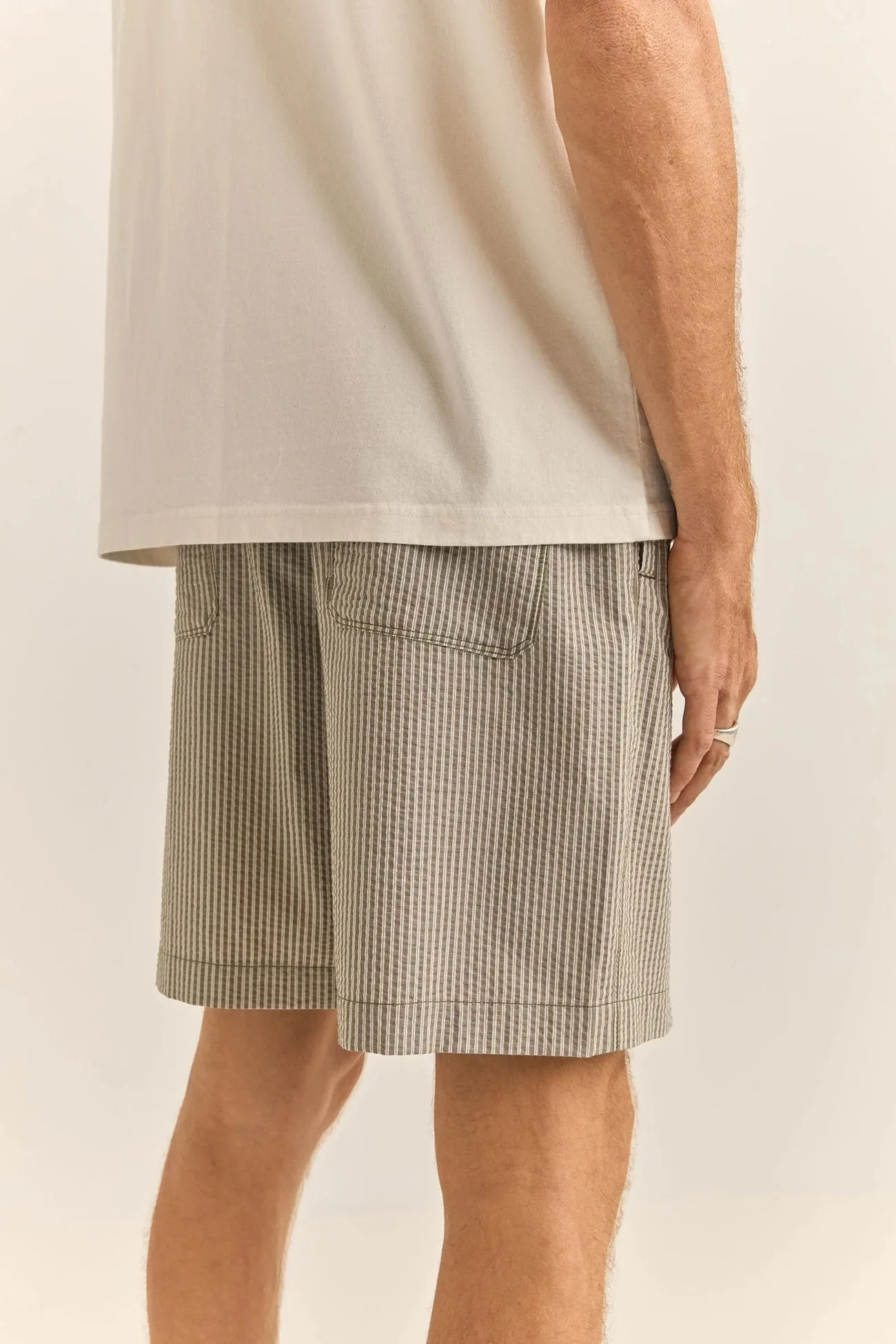 Seersucker Stripe Jam Olive Sporty Vibe Comfy Look