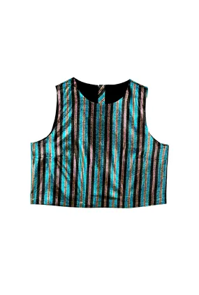 Birthday Audrey Top - Electric Blue Stripe Lame Durable Double Stitching
