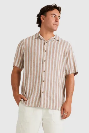 Wrinkle Free Texture Beat Stripe Vintage Short Sleeve Shirt Ermine
