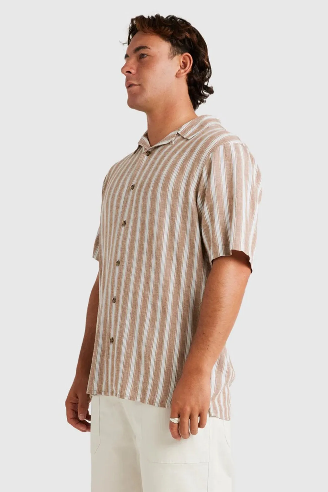 GarmentWashed Softness NonRestrictive Fit Beat Stripe Vintage Short Sleeve Shirt Ermine