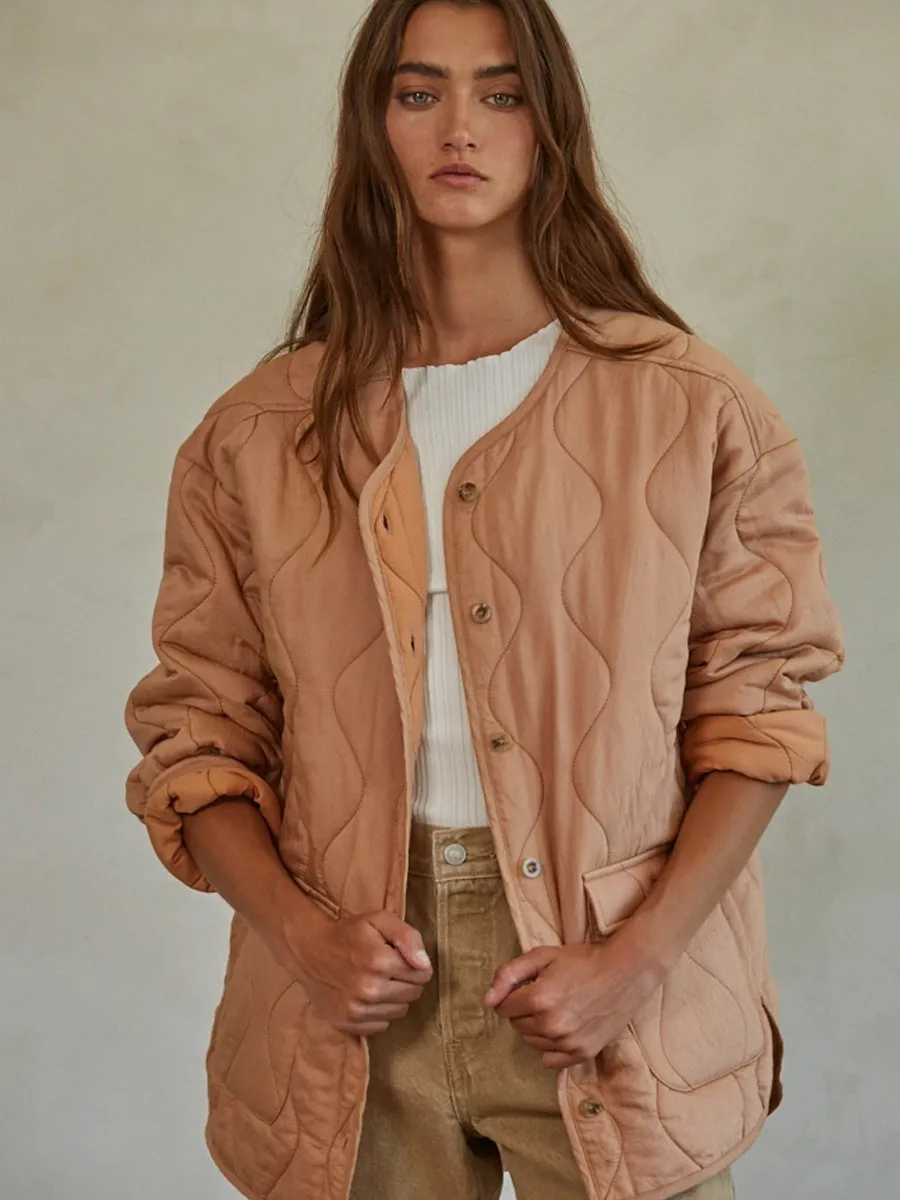 QUILTED BUTTON DOWN JACKET - WARM SALMON QuickDrySystem