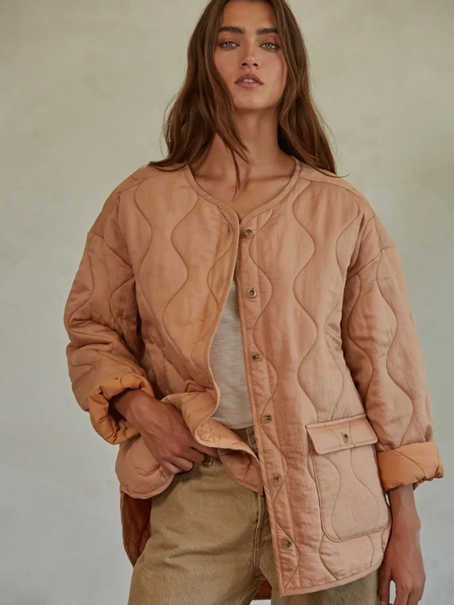 QUILTED BUTTON DOWN JACKET - WARM SALMON Summer Wardrobe