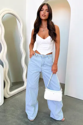 Office Wear Modern Work Friendly Rachel Wide Leg Jeans - Blue Denim