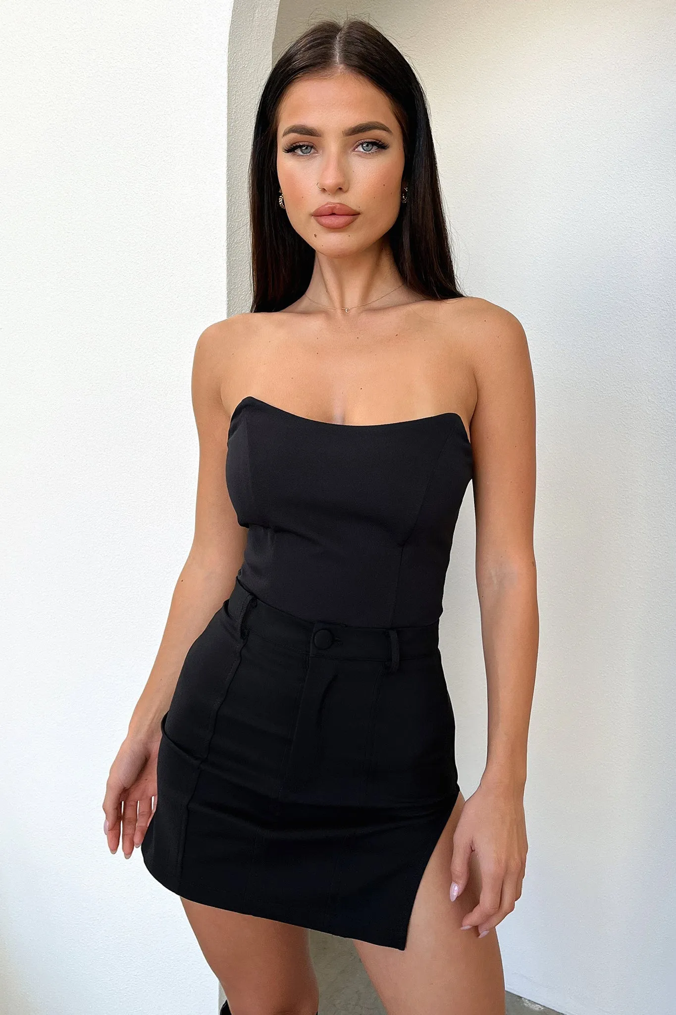 Double Layer Construction Anti Pilling Fabric Rayla Mini Skirt - Black