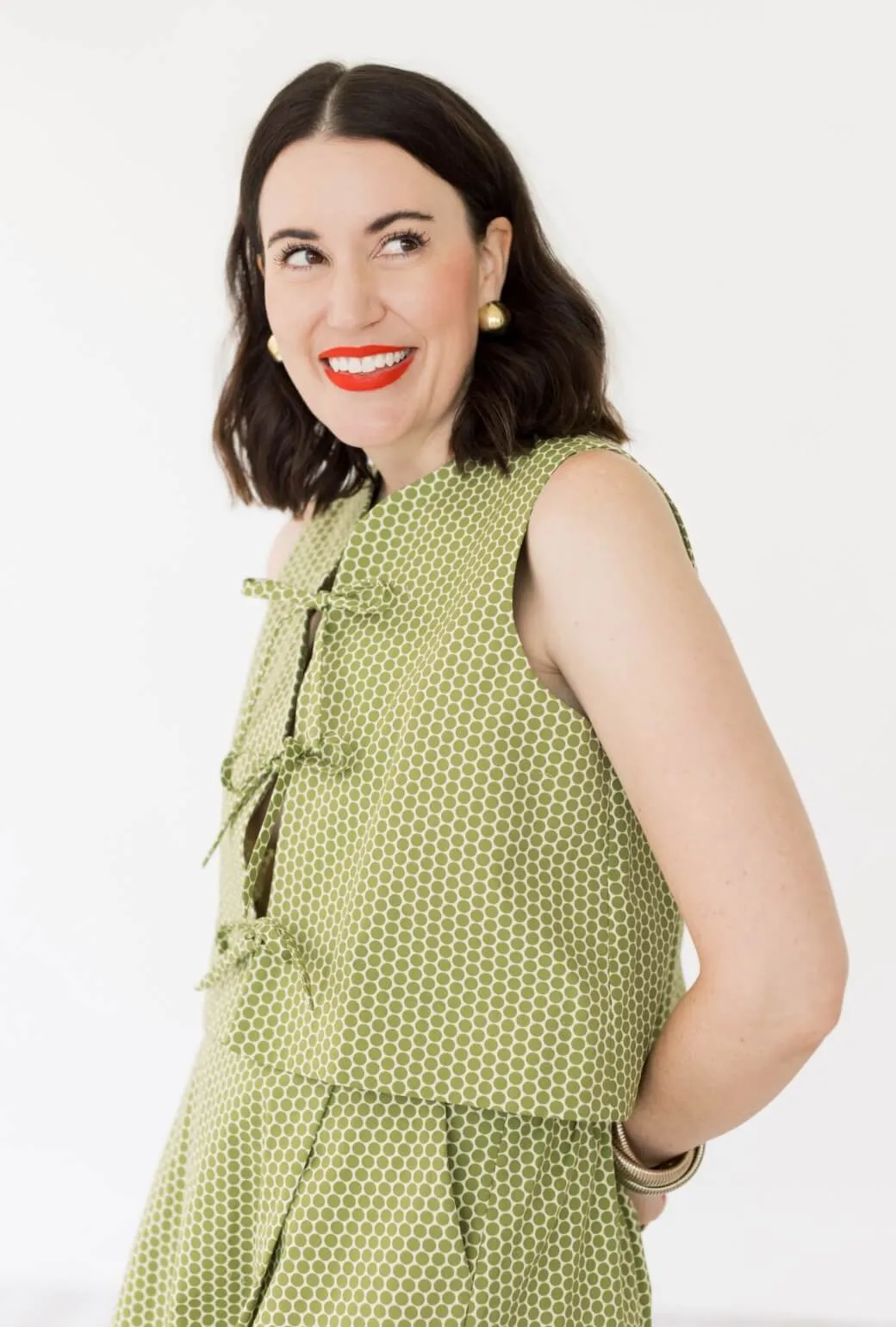 Buru x Val The Fife Vest - Green Polka Dot Kangaroo Pocket Clean Fit