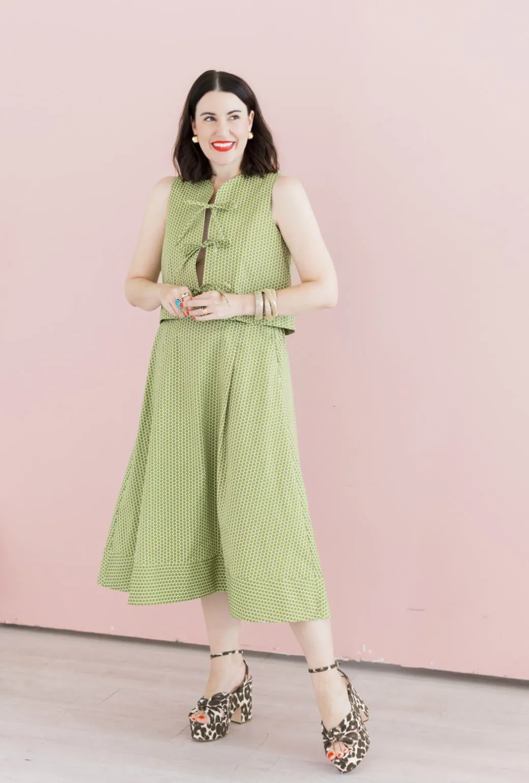 Buru x Val The Fife Vest - Green Polka Dot Contrast Stitch