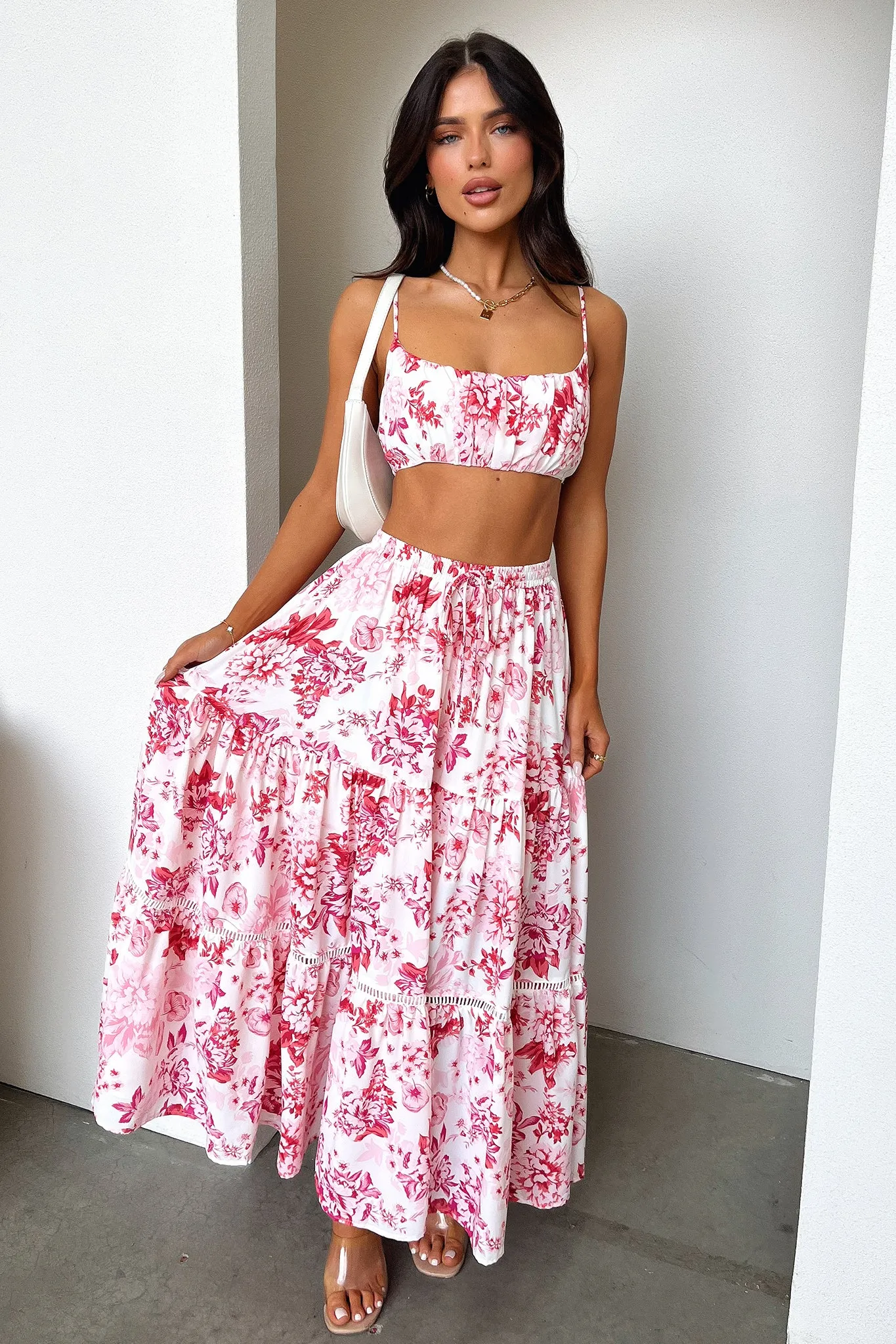 Clean Style Kei Maxi Skirt - Pink / Red Floral