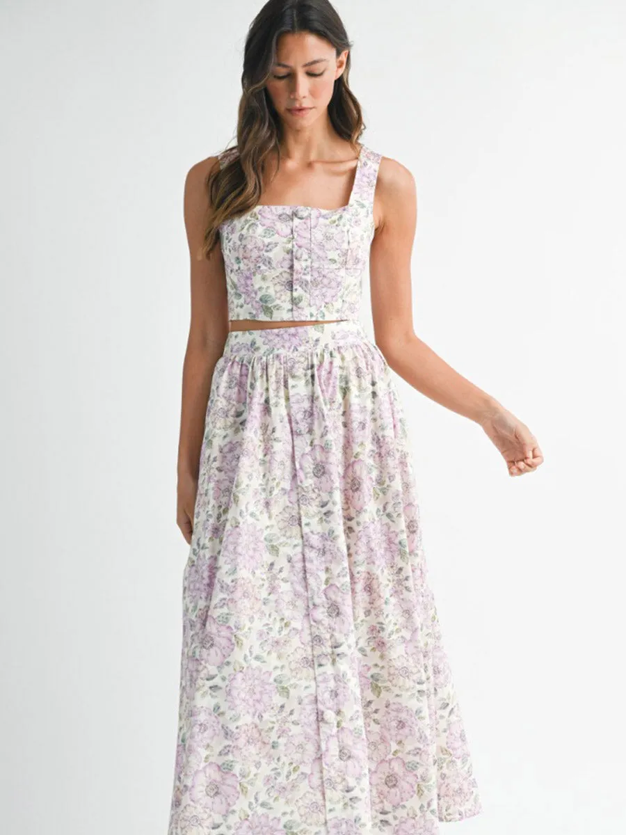 AdjustableCuffSystem SQUARE NECK FLORAL CROP TOP