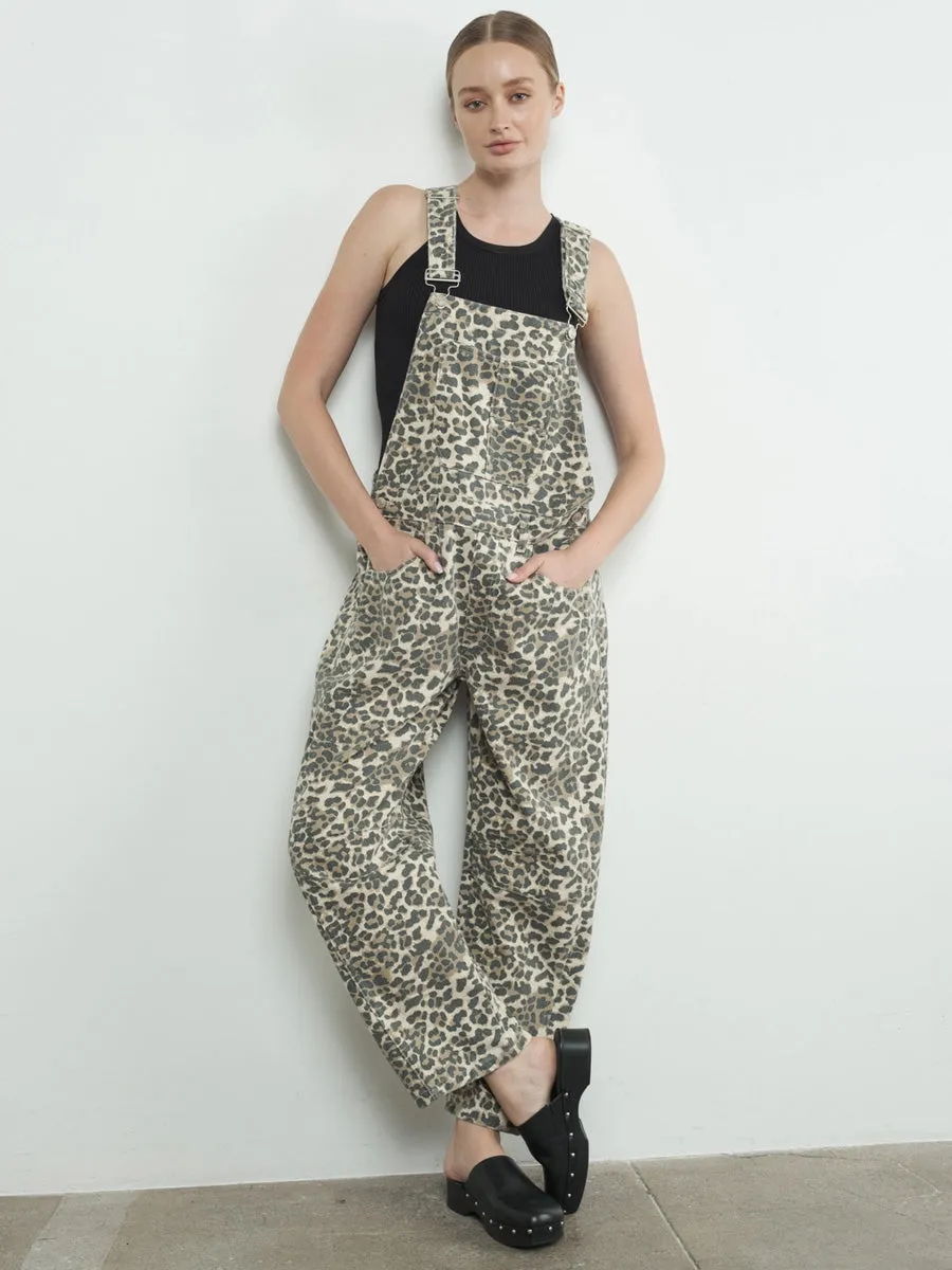 BARREL LEG RELAX FIT OVERALLS - ANIMAL PRINT Effortless Layer Form Fit Comfort