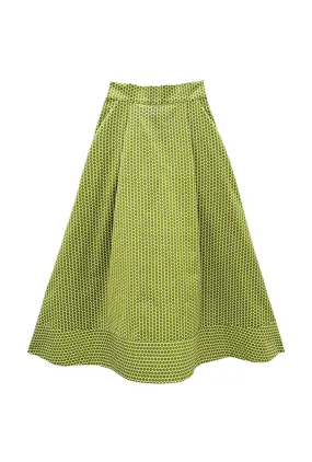 Buru x Val Flat Front MIDI Skirt  - Green Polka Dot Comfort Layer smooth zipper